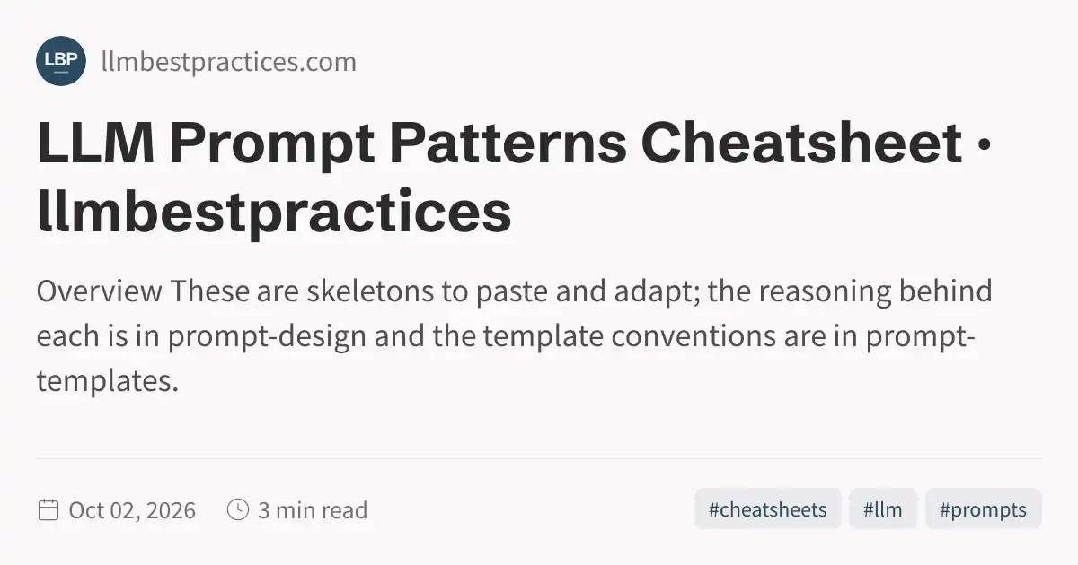 Using Patterns In Llm LLM Prompt Patterns Cheatsheet · llmbestpractices
